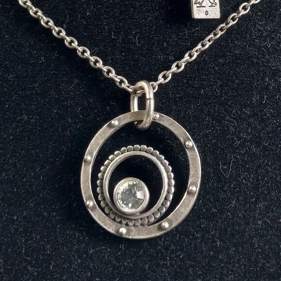 Rook & Crow Circles and Crystal Pendant Handmade with Silver tone chain Necklace - Picture 3 of 7